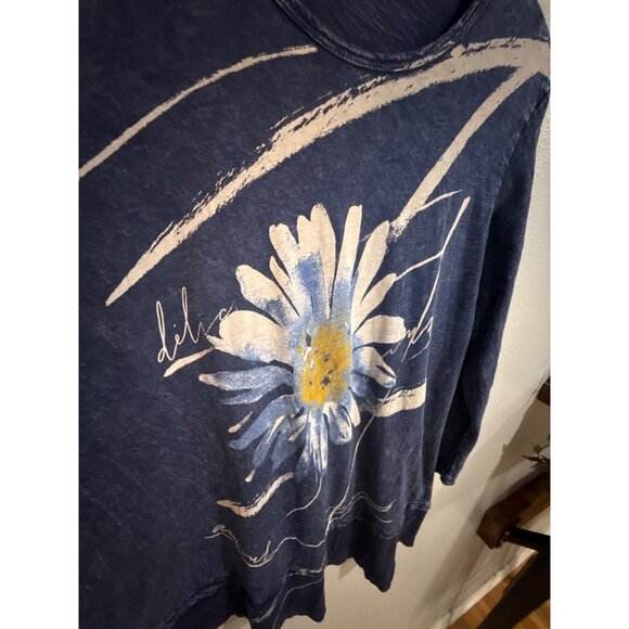 Jess & Jane M Daisy Print 3/4 Chit Chat Mineral Washed Tunic Top Art to Wear - Picture 3 of 7